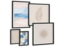 Quadros Decorativos Para Parede Grama Da Praia, Ondas, Pedras Boho Moldura Preta Pinturas De Quarto Espelharte (conjunto De 5 Imagens)
