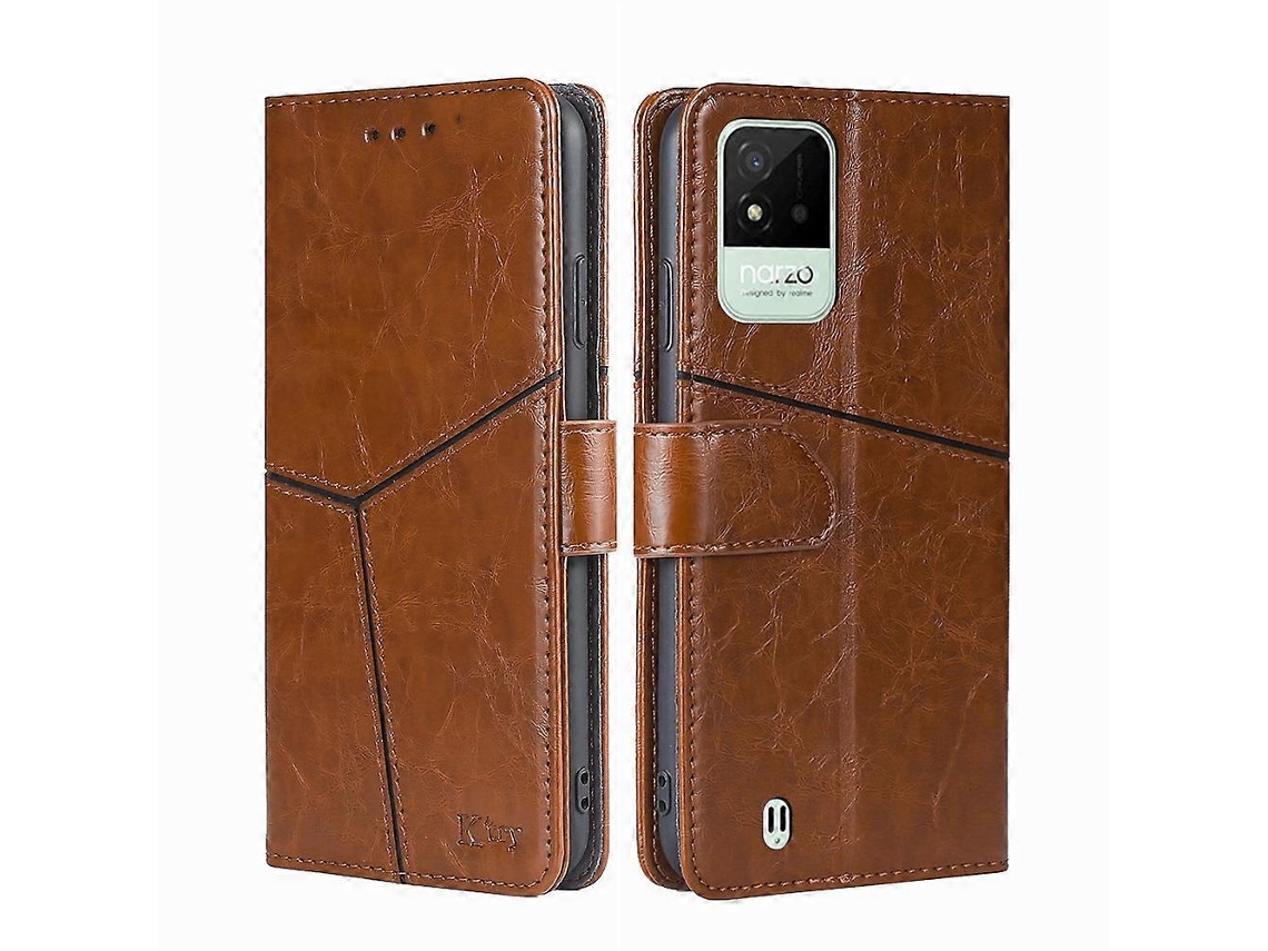 Capa De Couro Flip Horizontal Com Costura Geométrica Para Oppo Realme Narzo 50i