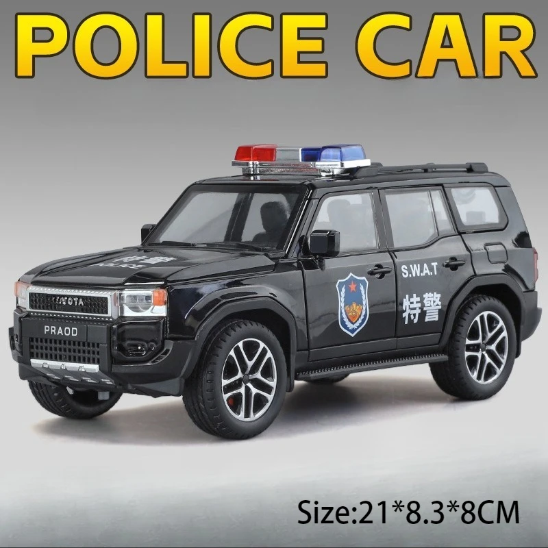 (lc250 Preto) Miniatura De Carro De Polícia Em Escala 1:24 Com Efeitos Sonoros E Luminosos