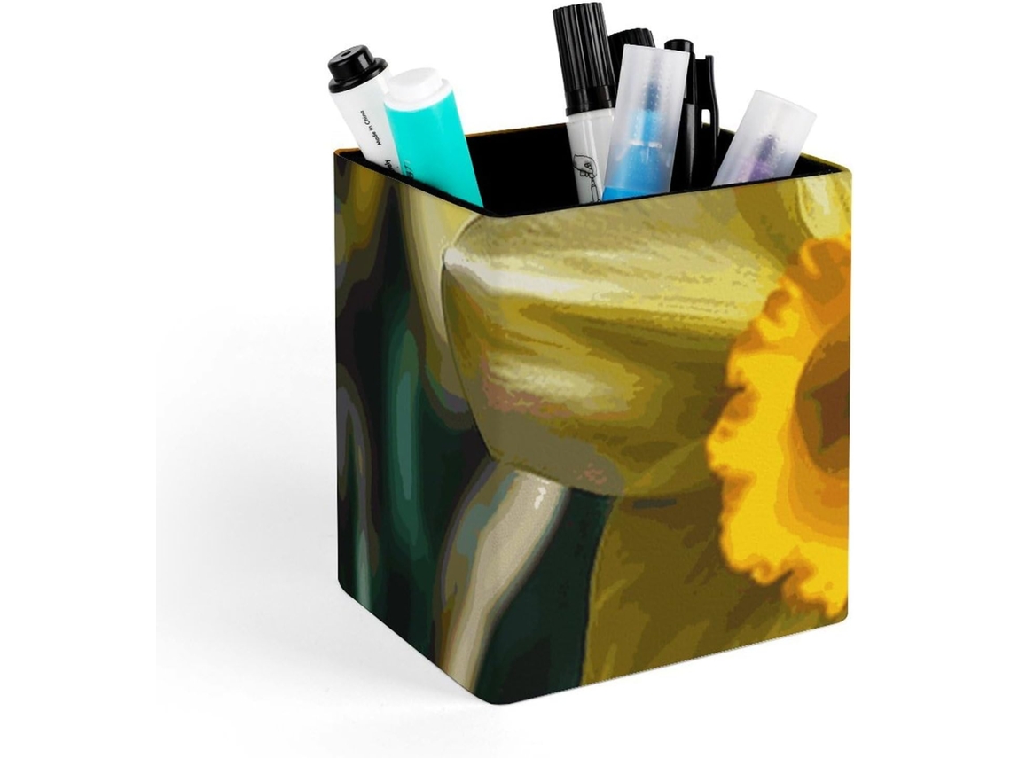 Organizador Quadrado De Couro Computador, Com Estampa De Narcisos, Design Floral, Ideal Pincéis De Maquiagem