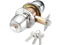 Pomo de Porta com Fechadura e Chave, para Interiores e Banheiro, Aço Inoxidável Fosco (70mm) | S/MARCA