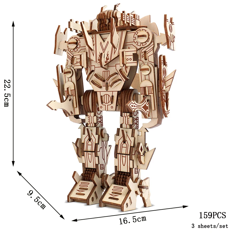 Quebra cabeça 3d de Robô de Madeira, Kit de Montagem 3d para Montar Você Mesmo MDUG (estilo 3)
