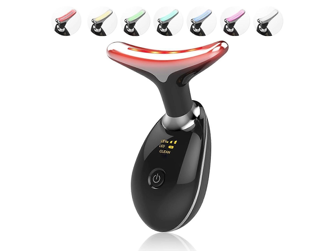 Massageador Facial e de Pescoço Sbsgv com 7 Cores para Cuidados a Pele em Casa, Facial, Acessório Pele, Preto GOKOCO
