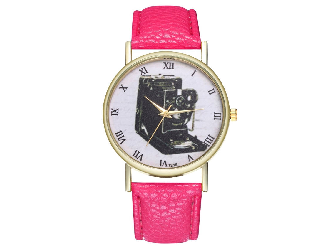 Reloj Analógico De Cuarzo Con Correa De Pu Para Mujer Y Hombre Zhoulianfa (rojo Rosa)