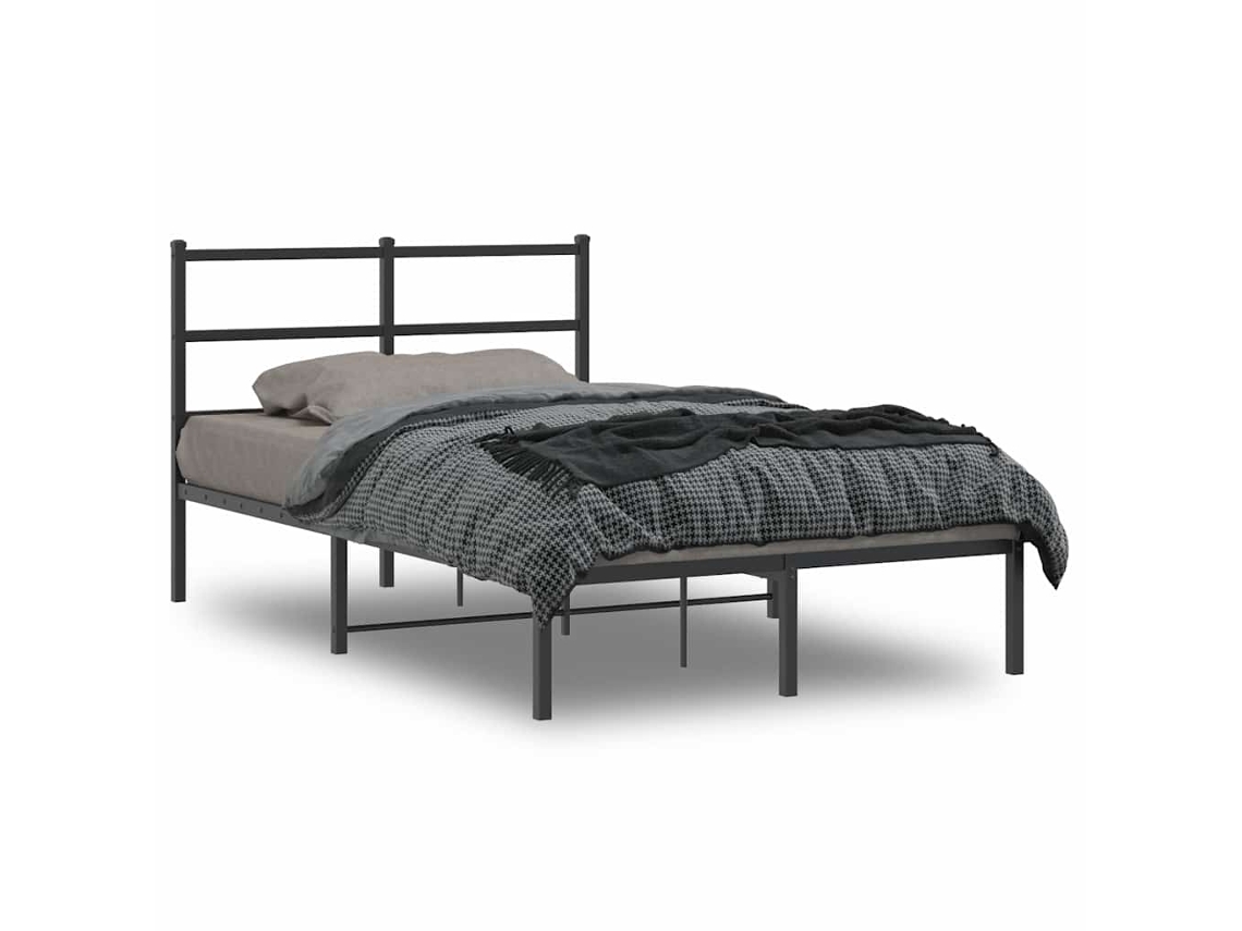 Vidaxl Estrutura de Cama com Cabeceira 120x190 Cm Metal Preto