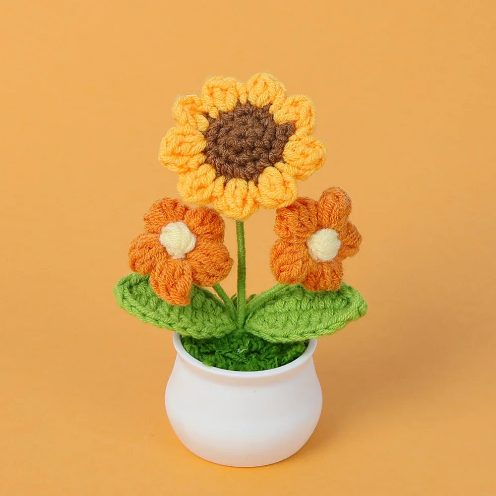 Vasos De Flores Criativos Tricotados, Mini Flores Artificiais, Plantas De Crochê Feitas À Mão