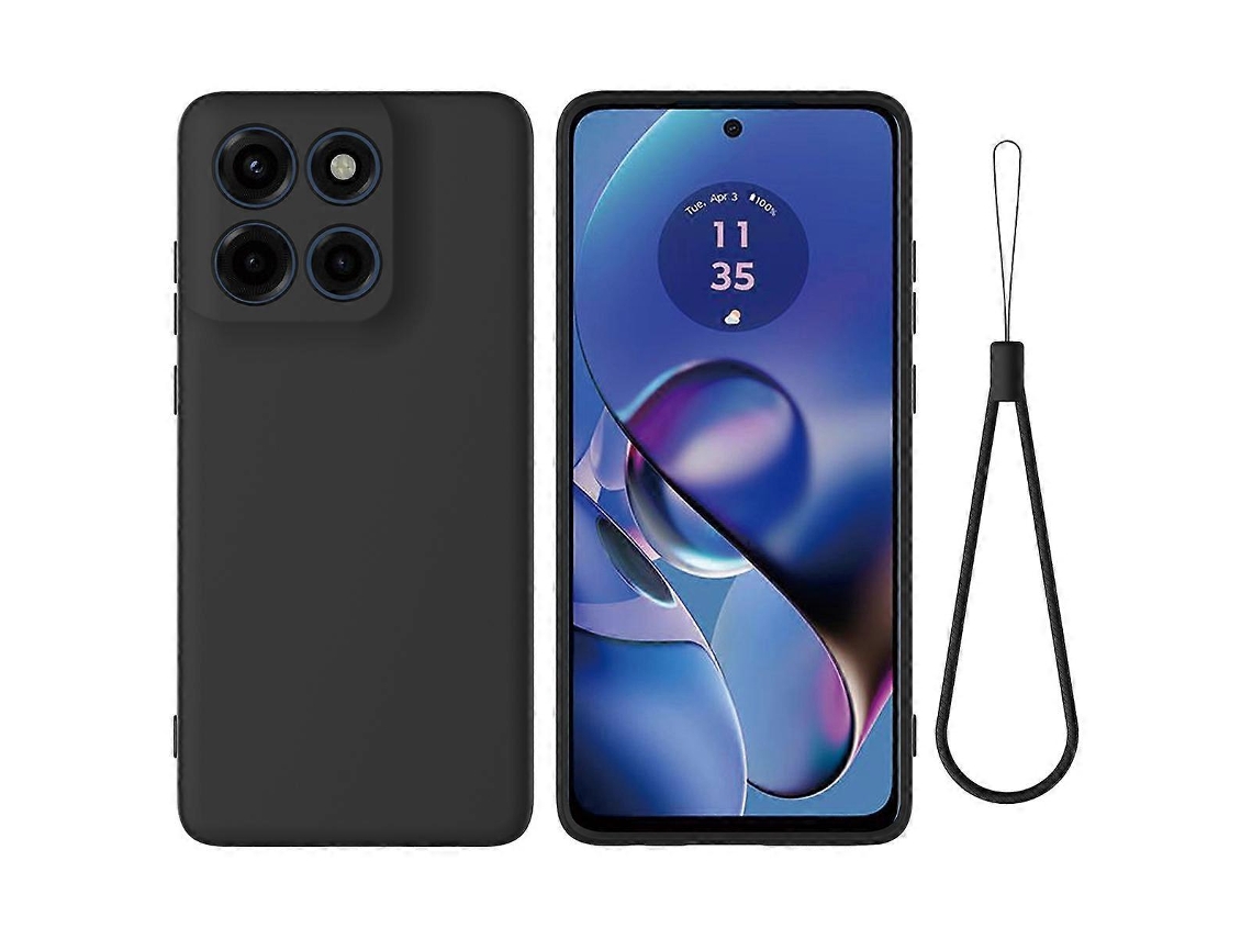 Capa Traseira De Silicone Líquido Com Alça De Mão Para Motorola Edge 60 Stylus 5g, Preta
