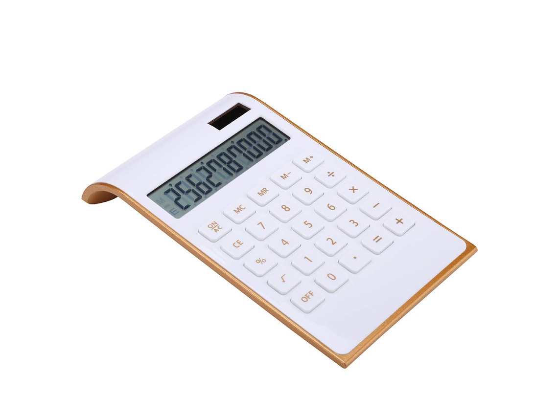 Calculadora de 10 Dígitos, Básica com Bateria Solar e Fonte de Alimentação Dupla BRILVIBERA (branca)