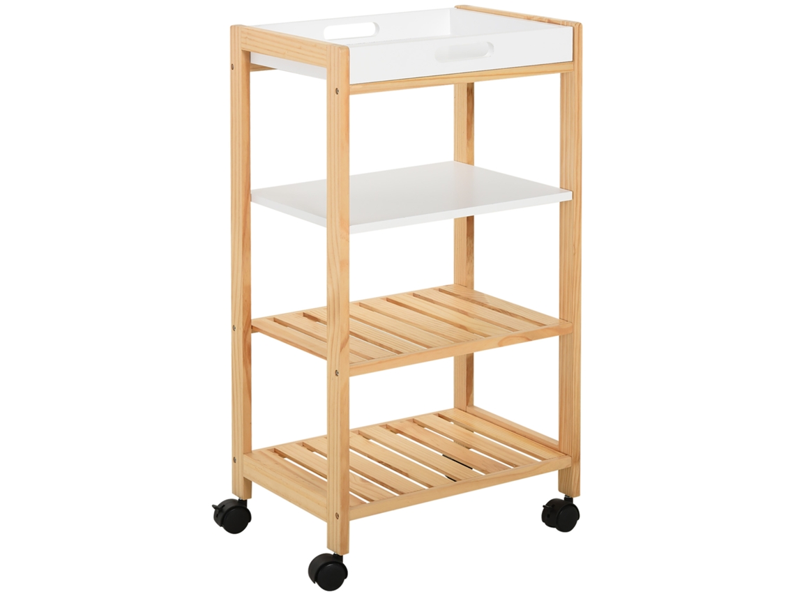 Carrinho de Cozinha Mdf, Pinho Cor Branco 40x30x76 cm Homcom