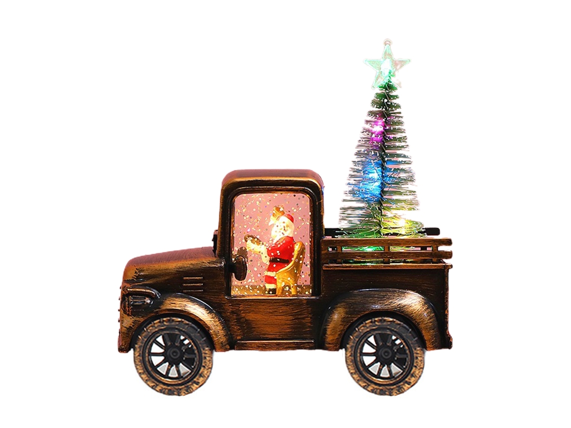 Enfeite De Natal Vintage Com Caminhão De Desenho Animado, Papai Noel E Mini Pinheiro Nevado, Iluminado Por Led, Modelo Antigo Em R-aquaforge