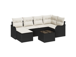 Conjunto 7 Sofá Modular Exterior Vidaxl Preto Vime Pe (55 X 55 X 37 Cm)