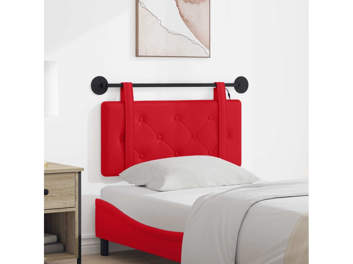Vidaxl Cabeceira Suspensa Com Luz Led Vermelho Couro Sintético
