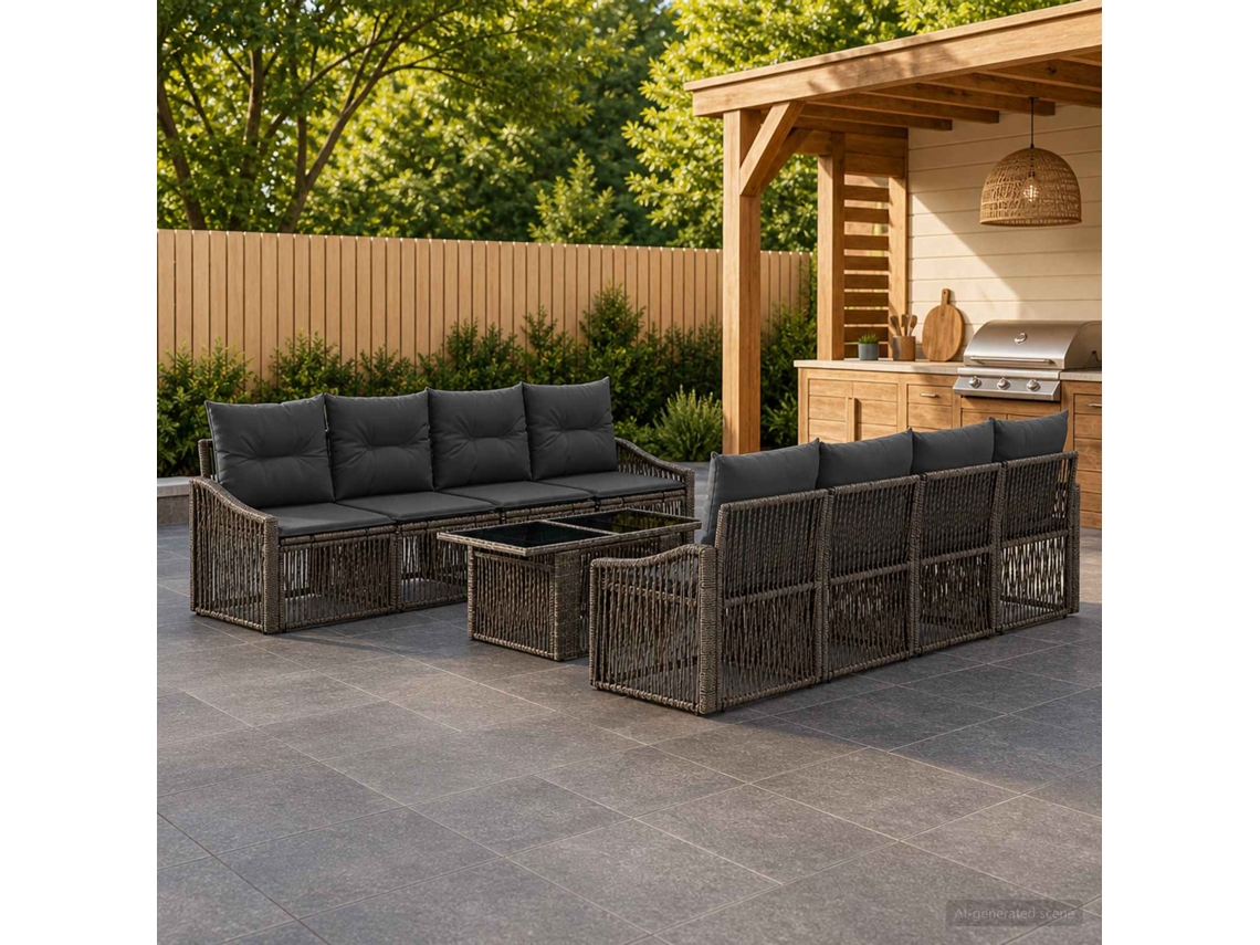 Vidaxl Conjunto De Sofá De Jardim 9 Unid. Cinza E Cinza Escuro Vime Pe