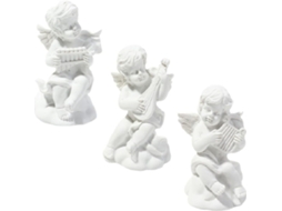 Conjunto 3 Estatuetas Clássicas Anjos Querubins Resina Branca Decorativas Resistentes Deformações Lareiras GOKOCO