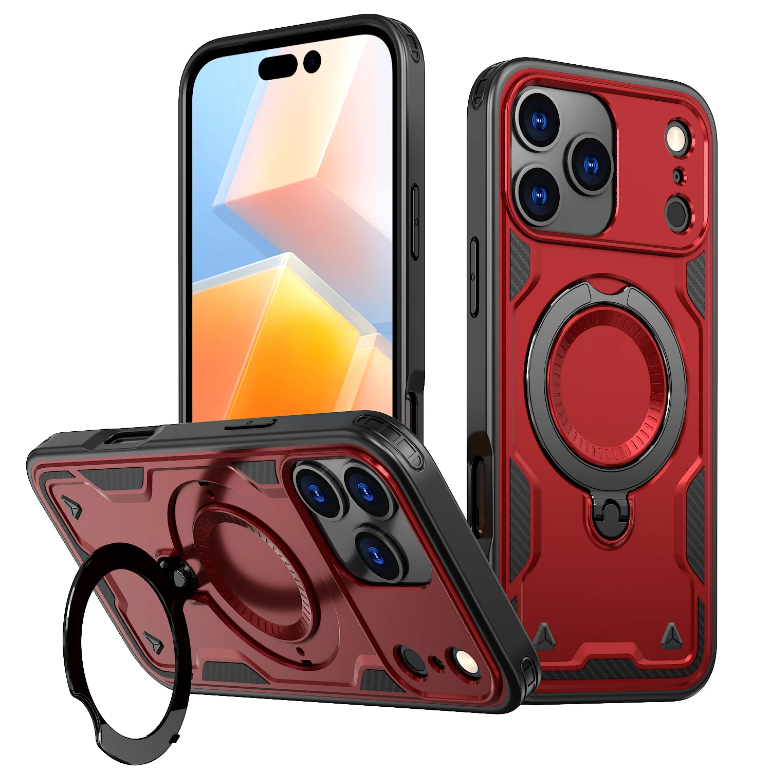 (vermelho, Iphone 12) Capa Resistente E Reforçada Para Iphone Com Suporte Magnético Para Carregamento Sem Fio.