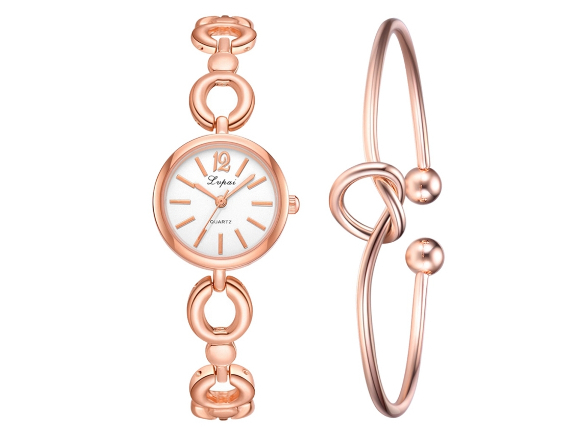 Relógio de Pulso Feminino Minimalista de Quartzo com Pulseira de Liga Rosa Ouro Branco