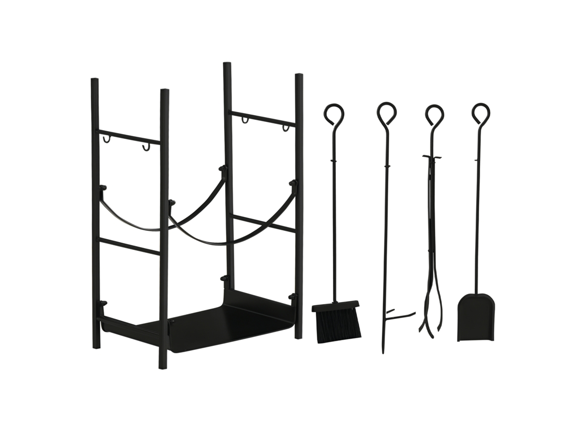 Suporte Elevado para Lenha com 2 Prateleiras Metálicas Removíveis, Capacidade 70kg (44,5x29,5x73cm) Preto | S/MARCA
