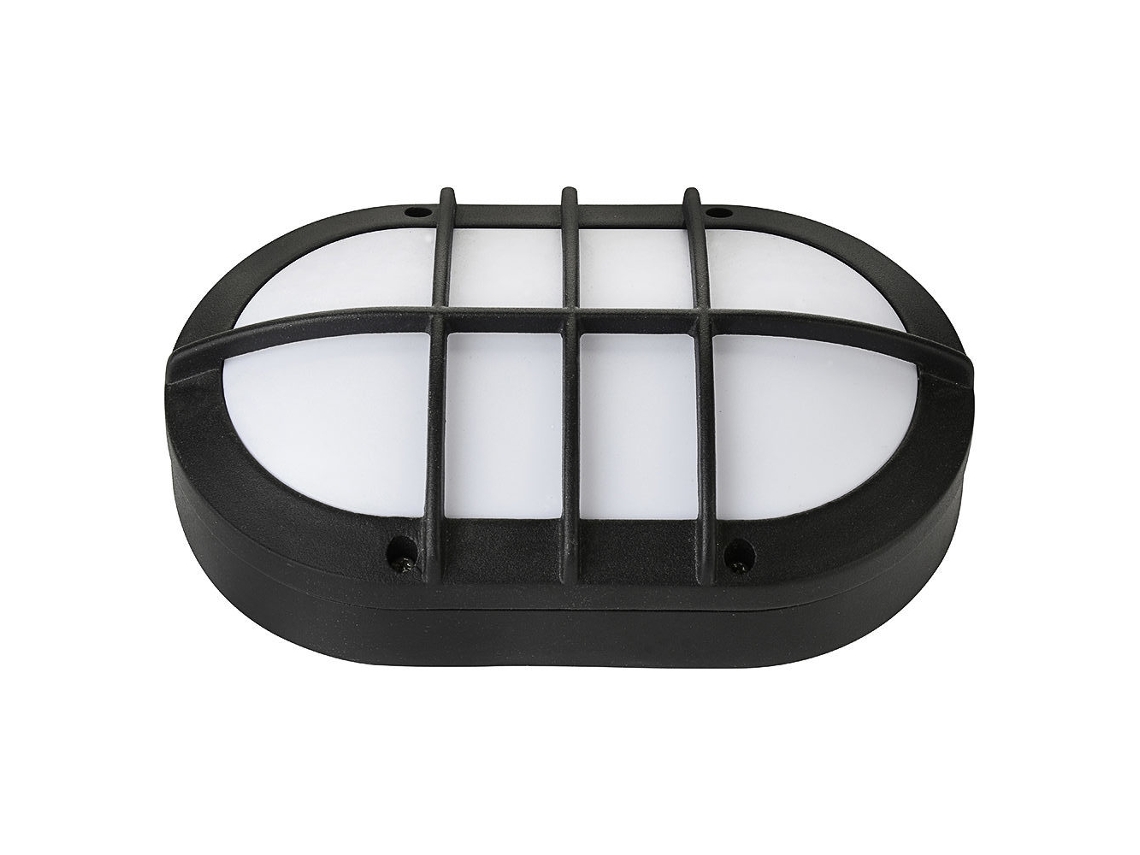 A Porthole Oval Preto com Led 8W Eq. 64W Ip54 4000K Grille Protection Dim. 130X211X57Mm HOROZ ELECTRIC