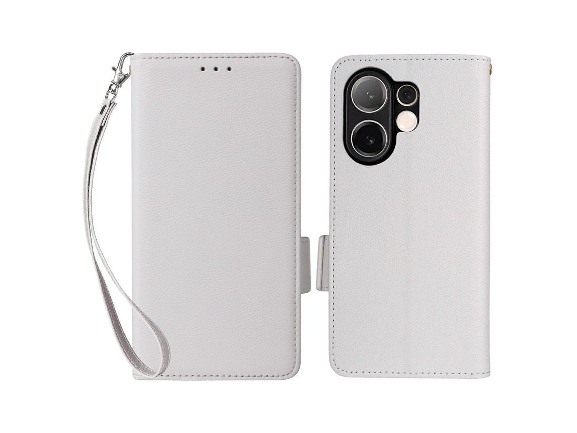 Capa Tkdaddy Para Vivo V60 5g Com Alça De Pulso E Textura De Lichia Em Couro Sintético, Capa Tipo Carteira, Branca