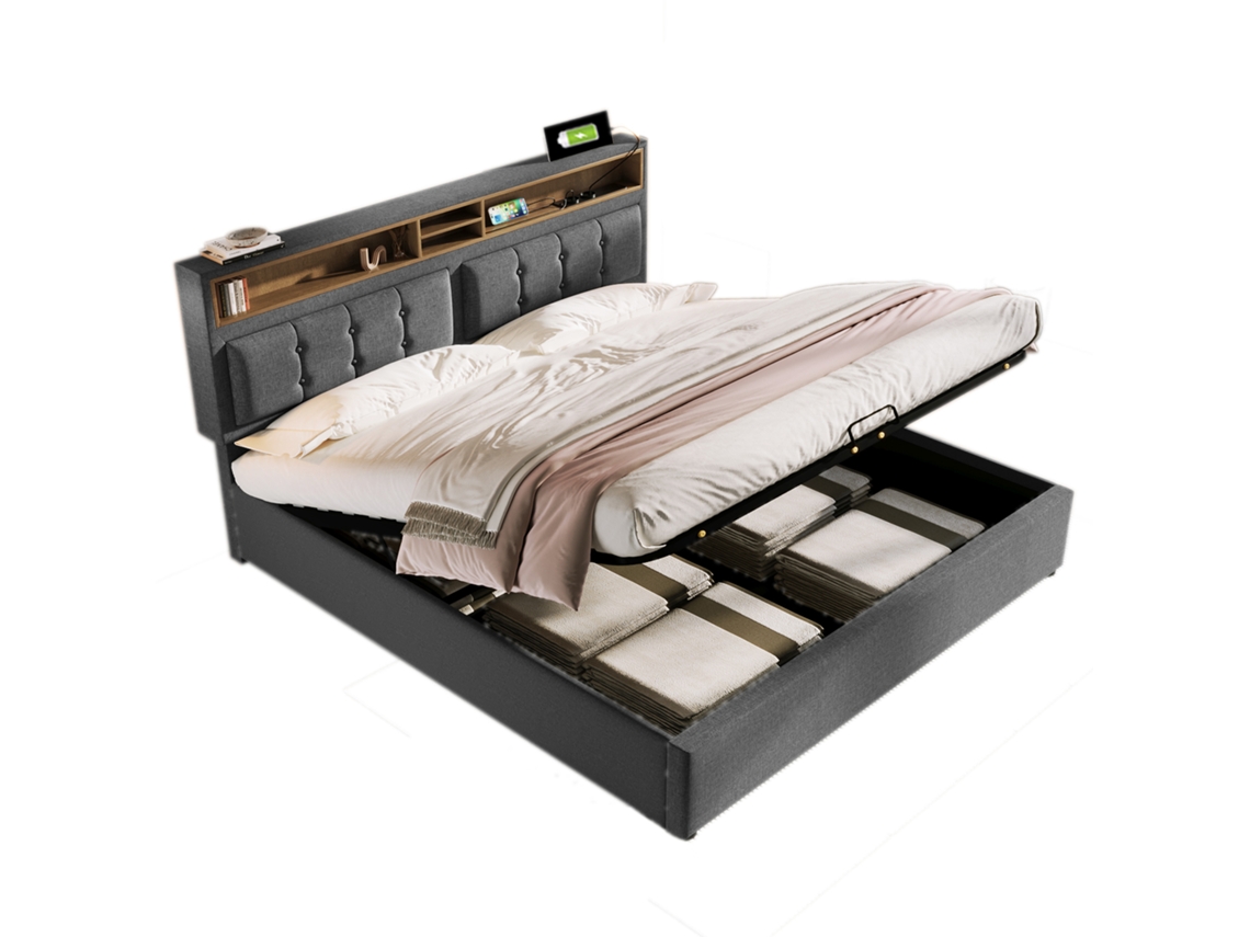 Cama Estofada 140x200 com Porta Usb e Cabeceira PAPRIKA
