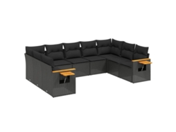 Conjunto de 9 Sofás para Jardim com Almofadões Vime Pe Preto MAISON EXCLUSIVE (9 pcs)