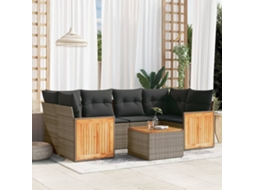 Vidaxl 7 Pcs Conjunto Sofás P/ Jardim C/ Almofadões Vime Pe Cinzento