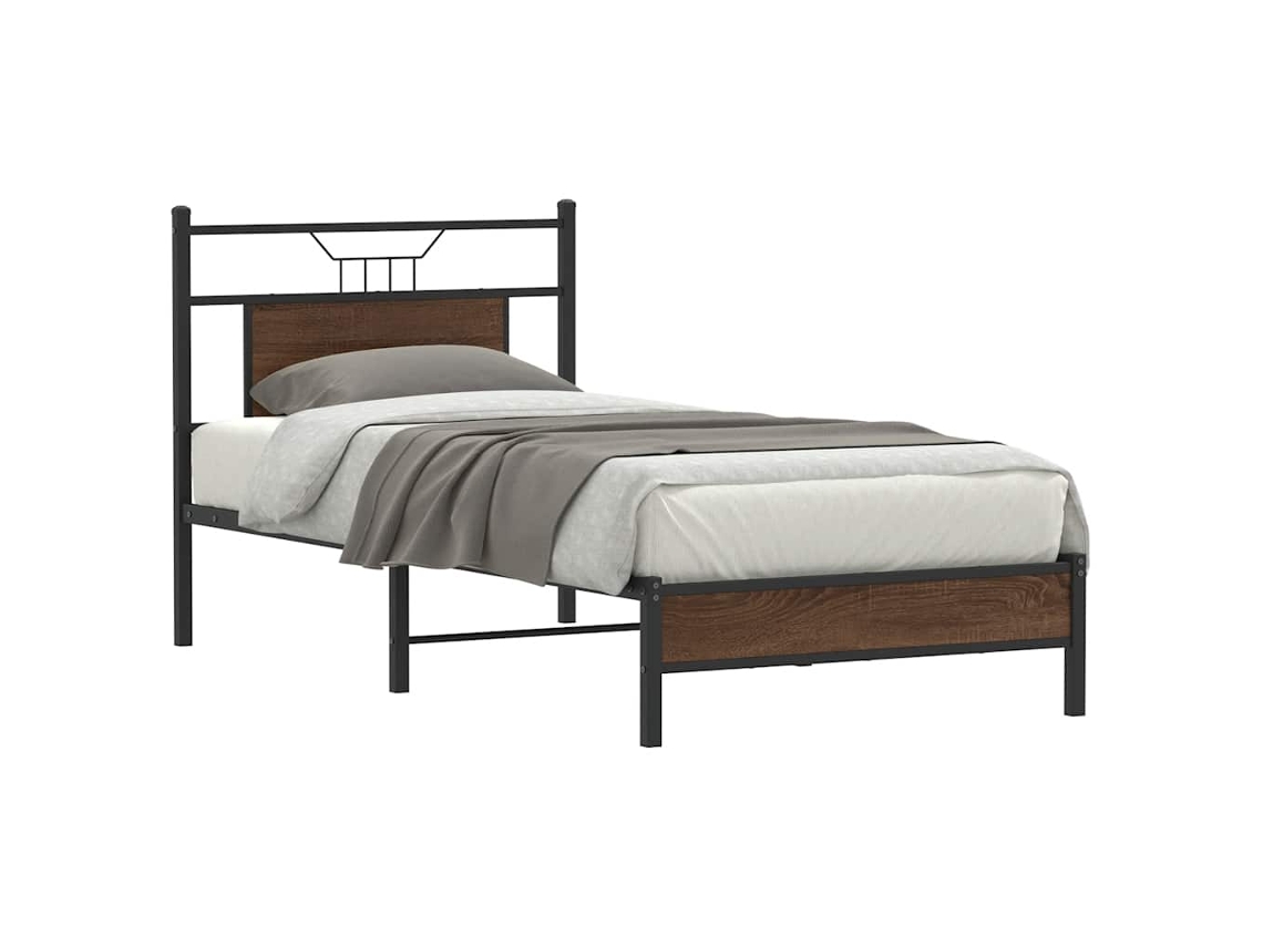 Vidaxl Estrutura Cama S/ Colchão Derivados Madeira Carvalho Castanho