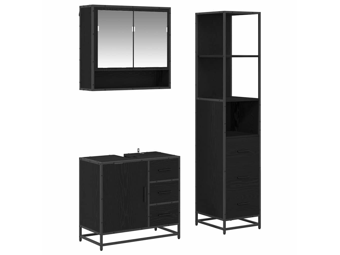 Conjunto de Móveis para Banheiro com Suporte 3 Peças Carvalho Preto MAISON EXCLUSIVE
