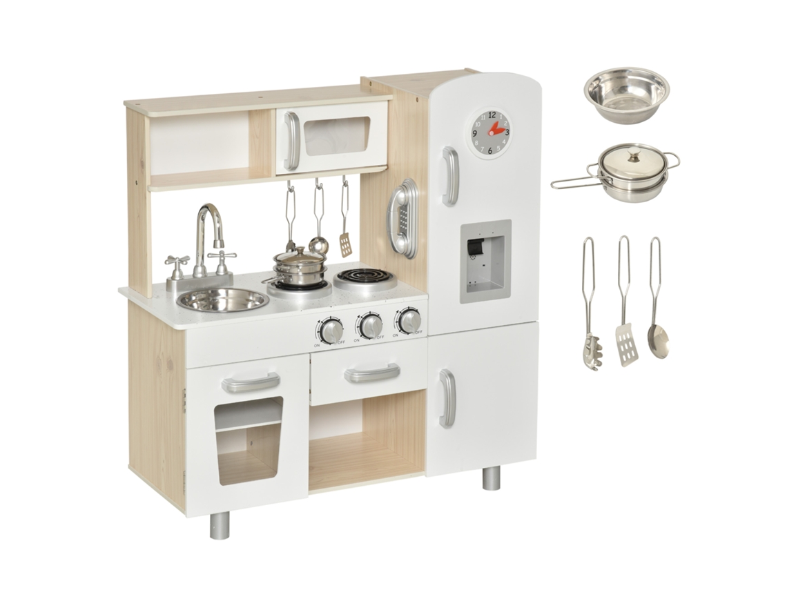 Cozinha Madeira Crianças Com Lavatório Fogão Indução Micro-ondas 74x30x81 Cm Branco