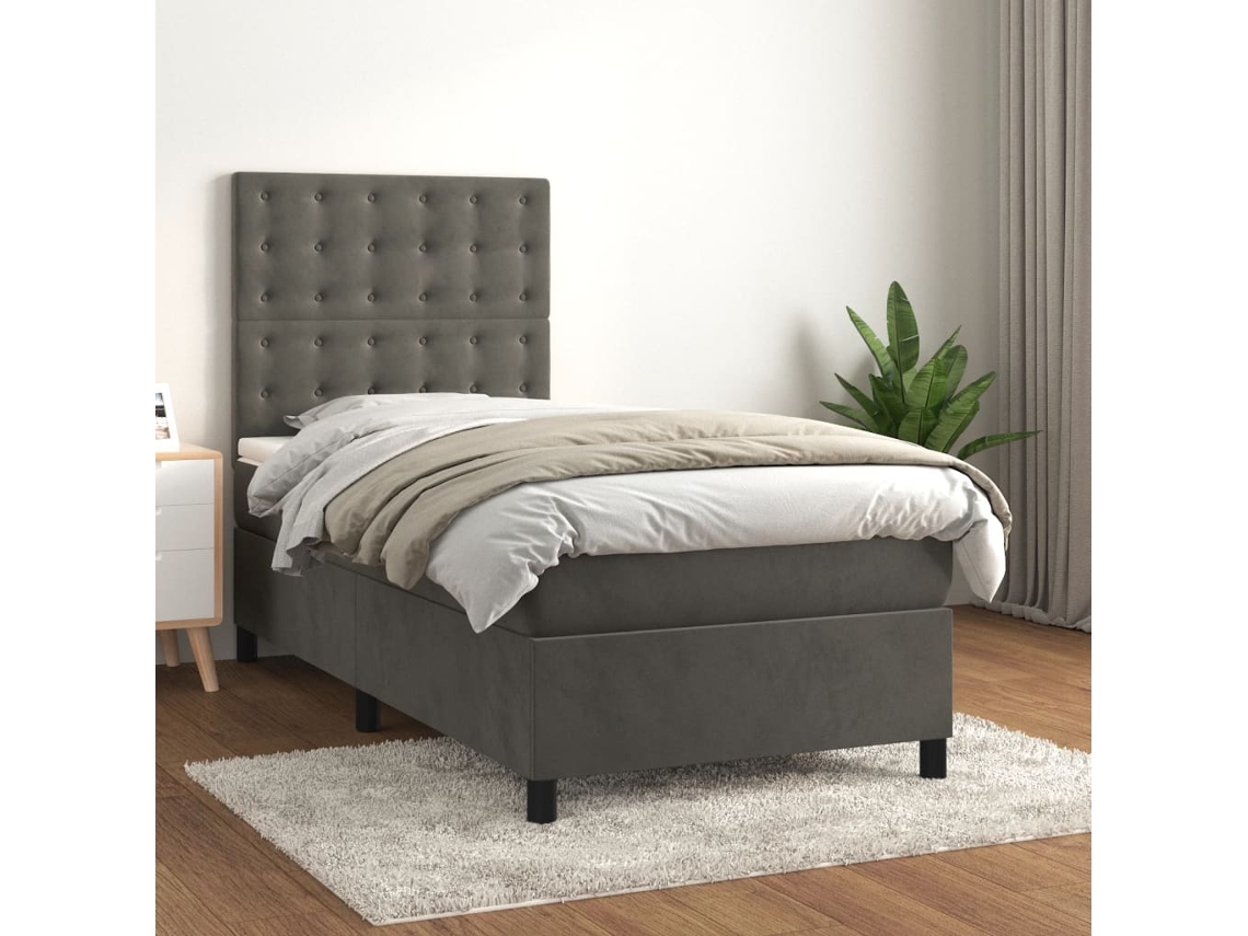 Vidaxl Cama com Molas/colchão 90x200 Cm Veludo Cinza escuro