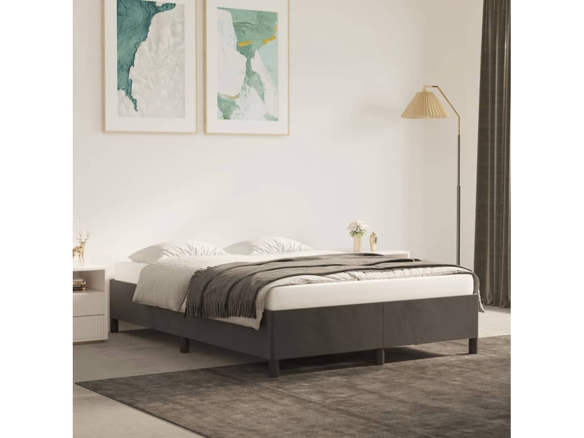 Vidaxl Estrutura De Cama Sem Colchão 140x200 Cm Veludo Cinzento-escuro