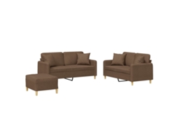 3 Pcs Conjunto de Sofás com Almofadas Tecido Castanho MAISON EXCLUSIVE