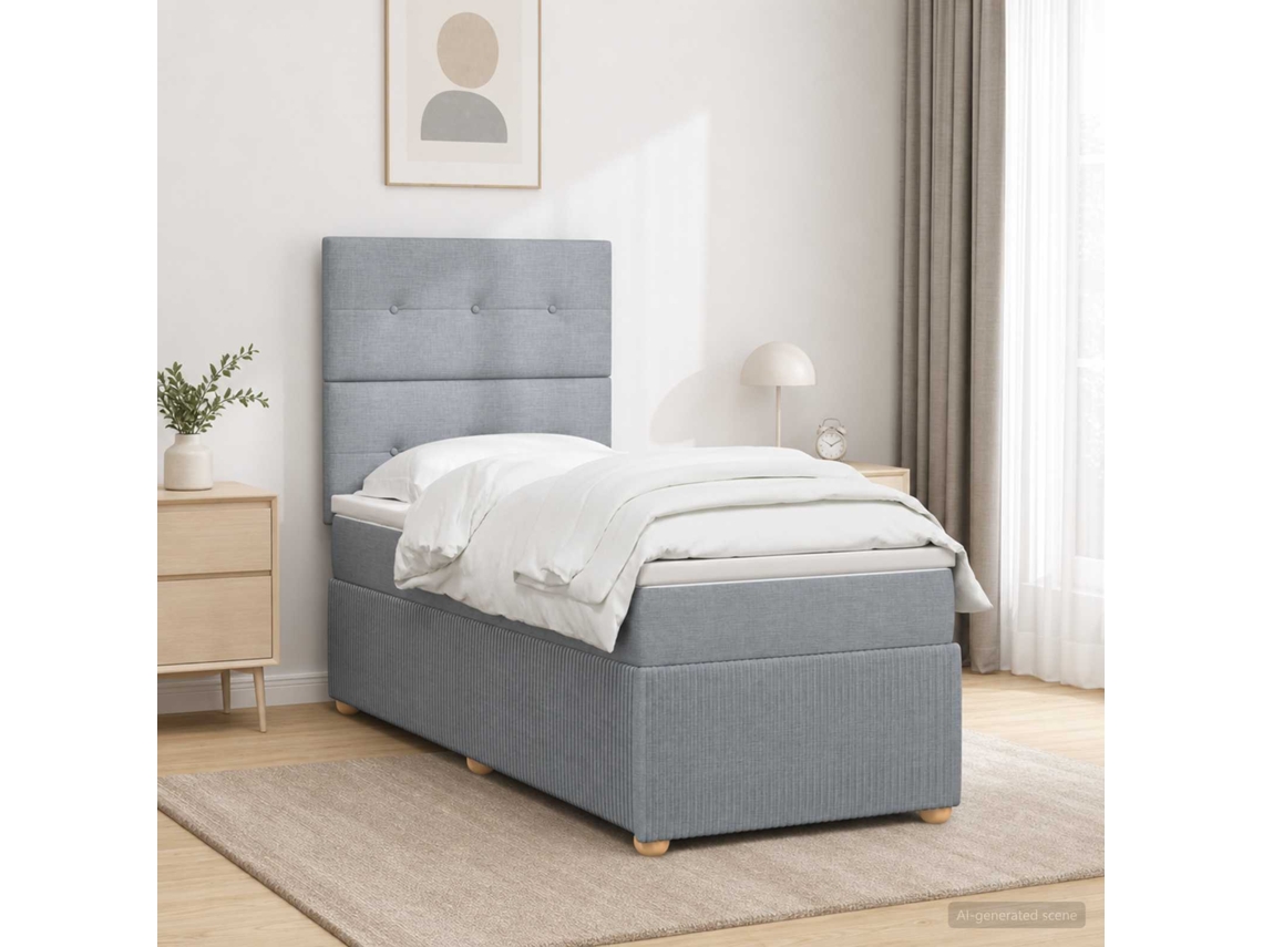 Vidaxl Cama Box Spring Com Colchão Cinzento-claro 90 X 200 Cm Tecido