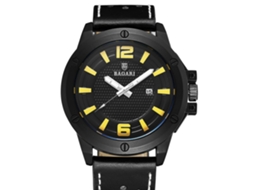 Relógio esportivo masculino Bagari, à prova d'água, em metal, com movimento de quartzo (preto/amarelo)