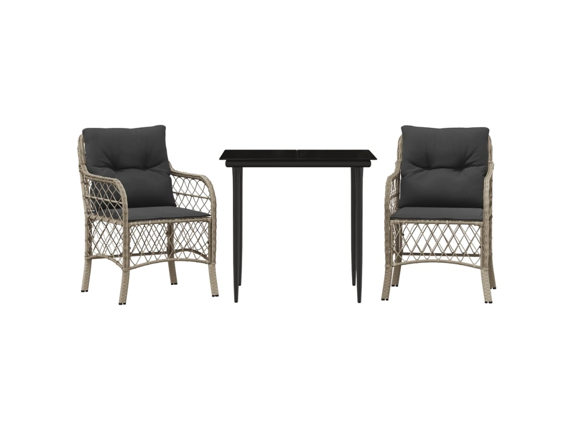 Conjunto Bistrô 3 Pcs com Almofadões Vime Pe Cinzento Claro MAISON EXCLUSIVE (3 pcs)