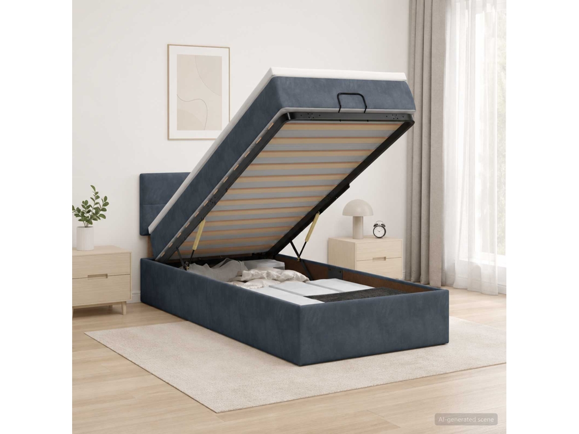 Vidaxl Cama Ottoman Com Colchão Cinzento-escuro 100 X 200 Cm Veludo