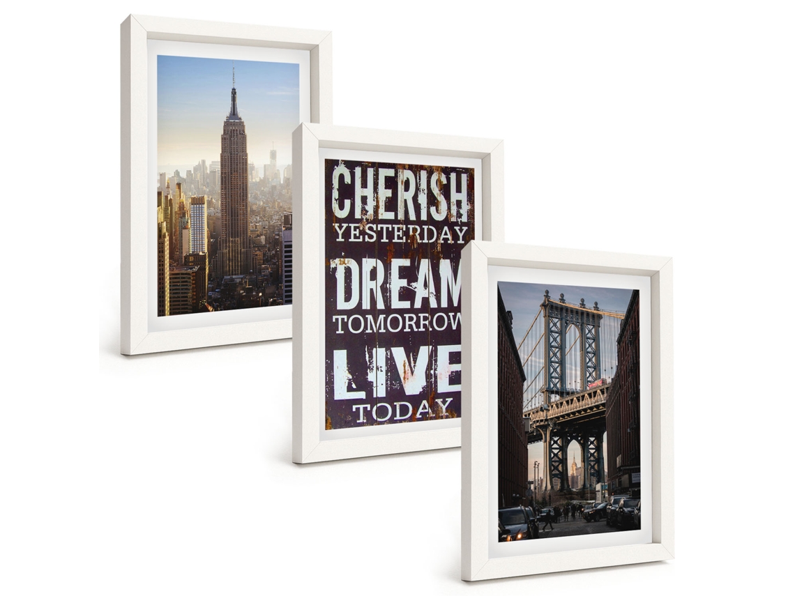 Pinturas Murais Modernas Citação Sobre Paisagens De Nova York Moldura Branca Fotos Para O Escritório Espelharte (3 Peças 20x30 Cm)