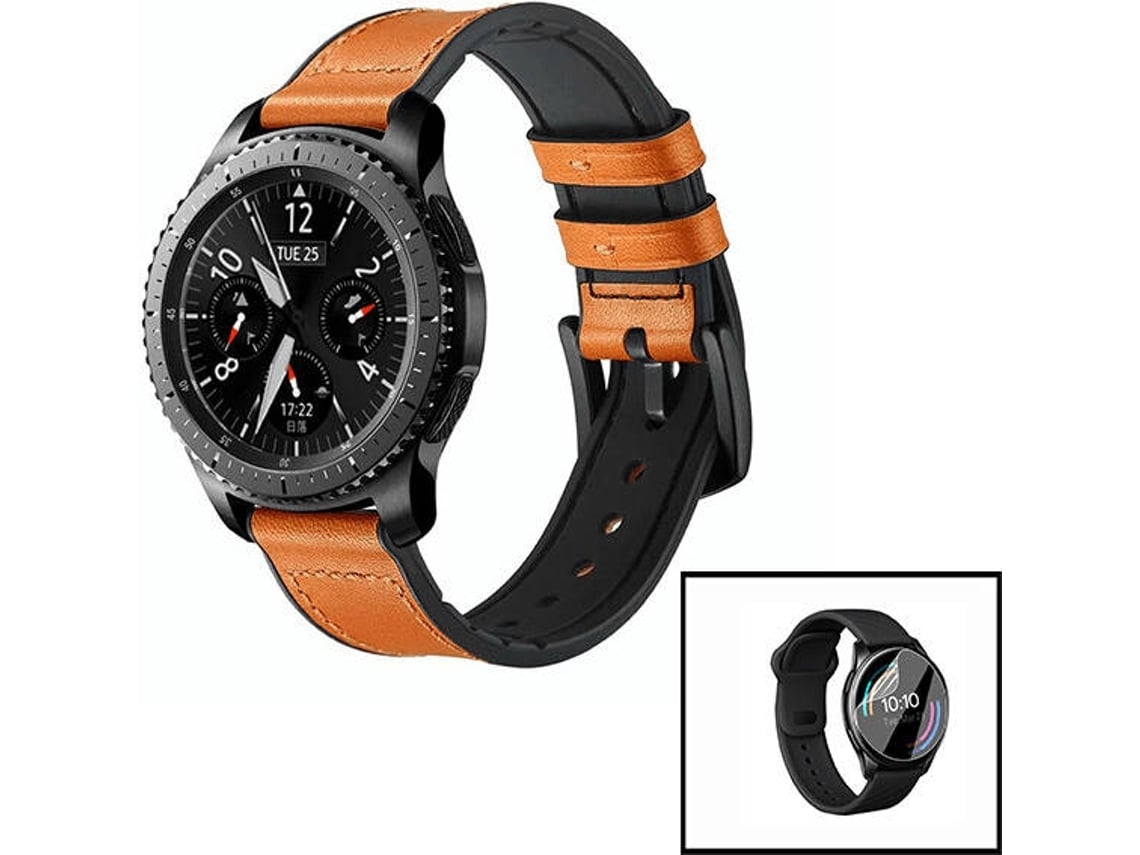 Kit Bracelete Premium Siliconleather + Película de Hydrogel Xiaomi Mi Watch Revolve Active Castanho Preto