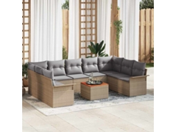 Vidaxl Conjunto De Sofá De Jardim Com Almofada 10 Pcs Bege Vime Pe
