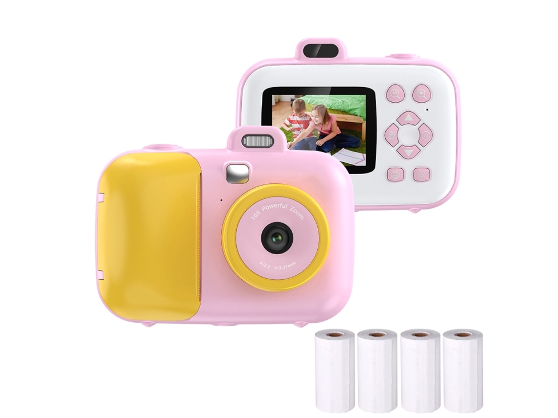 Câmera Impressora Térmica Digital Inteligente Infantil De 2,4 Polegadas Com Papel De Impressão, Rosa + Foco Fixo