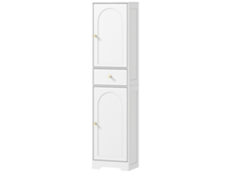 Coluna Casa De Banho Com 2 Portas Arqueadas Gaveta E Prateleiras Ajustáveis Armário Alto De 40x29,5x170 Cm Branco Com Veios