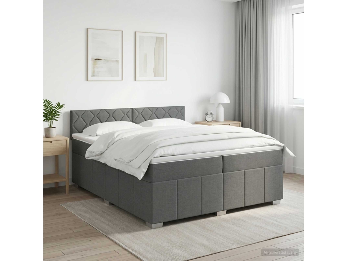 Vidaxl Cama Box Spring Com Colchão Cinzento-escuro 200 X 200 Cm Tecido