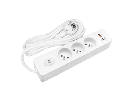 Extensão Eléctrica SELDUR G3Fh22B 3 Tomadas + Interrutor Carregamento Rápido Usb A+C 20W Branco Cabo de 2 M