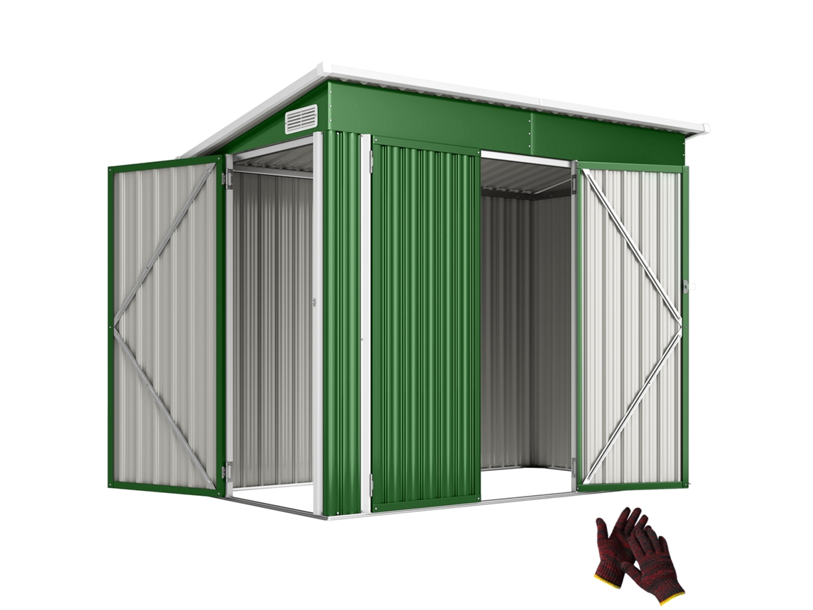 Cobertizo de Jardim 2.7m², 234x132x185cm, porta tripla, ventilação, verde BTFORUS