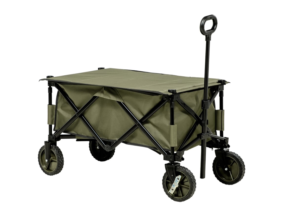 Carrinho Praia 4 Rodas Capa Alça 5 Bolsos 108x55x93cm Verde VELTRIX