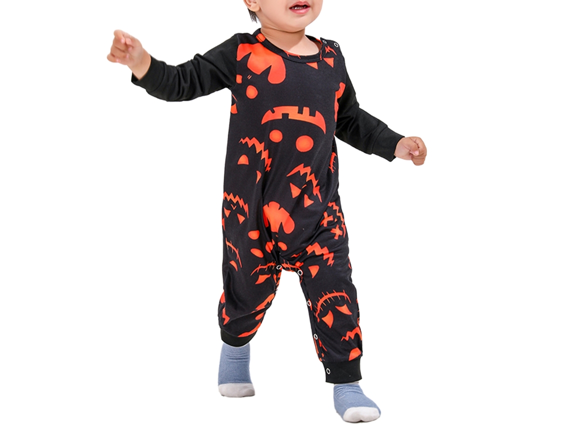 Laxiscreed Pijamas De Família Com Caras Iluminadas Para Halloween, Conforto Em Preto