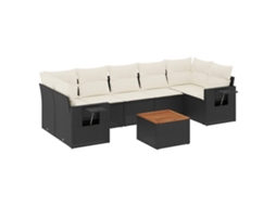 Conjunto de 8 Sofás de Jardim com Almofadões Vime Pe Preto MAISON EXCLUSIVE (8 pcs)