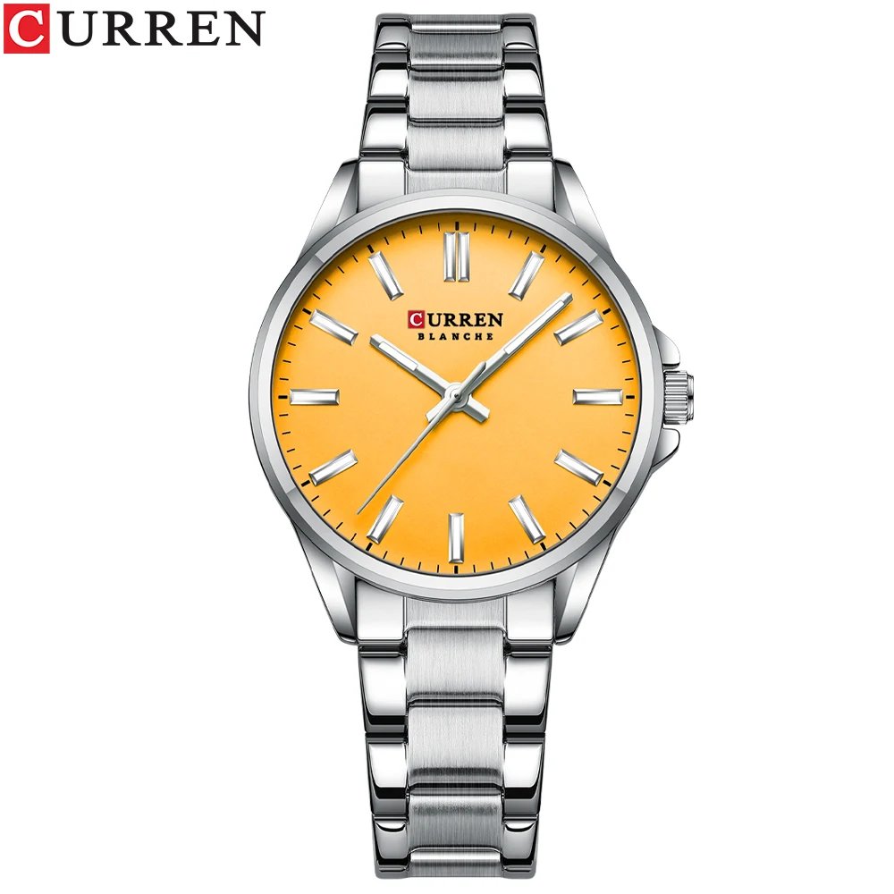 Relógio Feminino MDUG de luxo moderno em aço inoxidável, à prova d'água (amarelo prateado)
