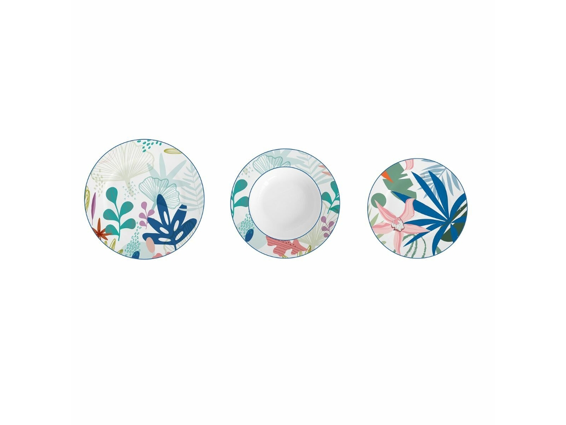 Conjunto de Louça DKD HOME DECOR Porcelana Azul Verde 18 Peças