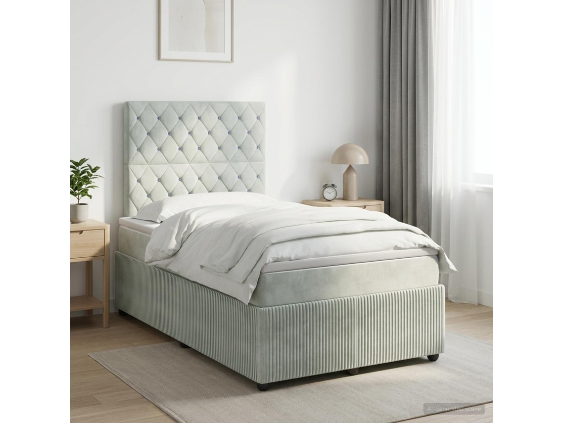 Vidaxl Cama Box Spring Com Colchão Cinzento-claro 120 X 190 Cm Veludo